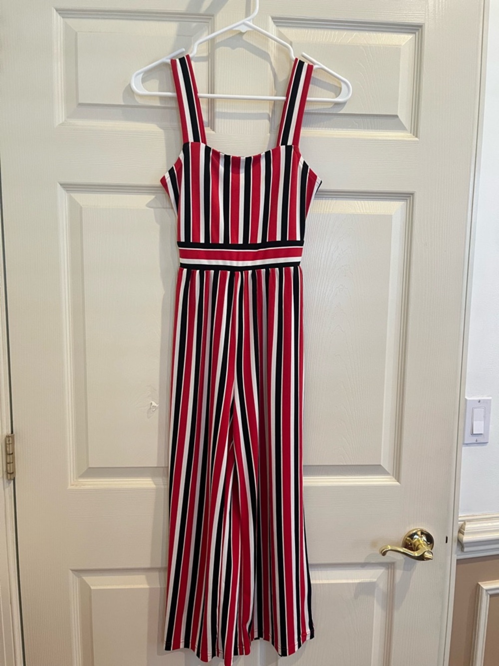 EXPRESS Striped Wide-Leg Jumpsuit in Red, Black & White